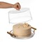 Basicwise Plastic Cake Stand with Clear Flat-Top Cover and Gold Handles Ribbed Serving Tray for Cupcakes Fruits Salads and Desserts Transparent Table Display for Parties and Events